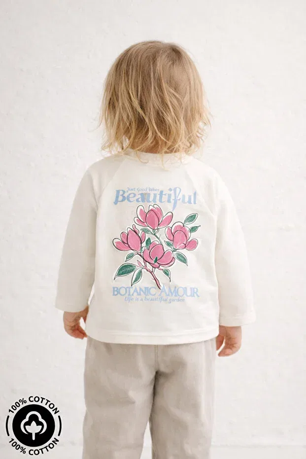 Детская футболка с принтом для девочек Girl'S beautiful garden printed Miniel, Ecru — фото 4