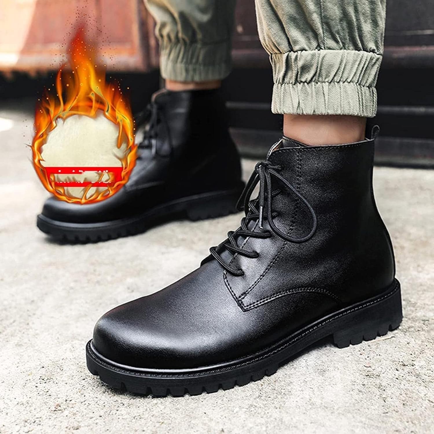 Мужские ботинки Yiozoi Ankle с шнуровкой, ветронепроницаемые, высокие, для осени и зимы, с круглым носком, повседневные уличные, черный — фото 2