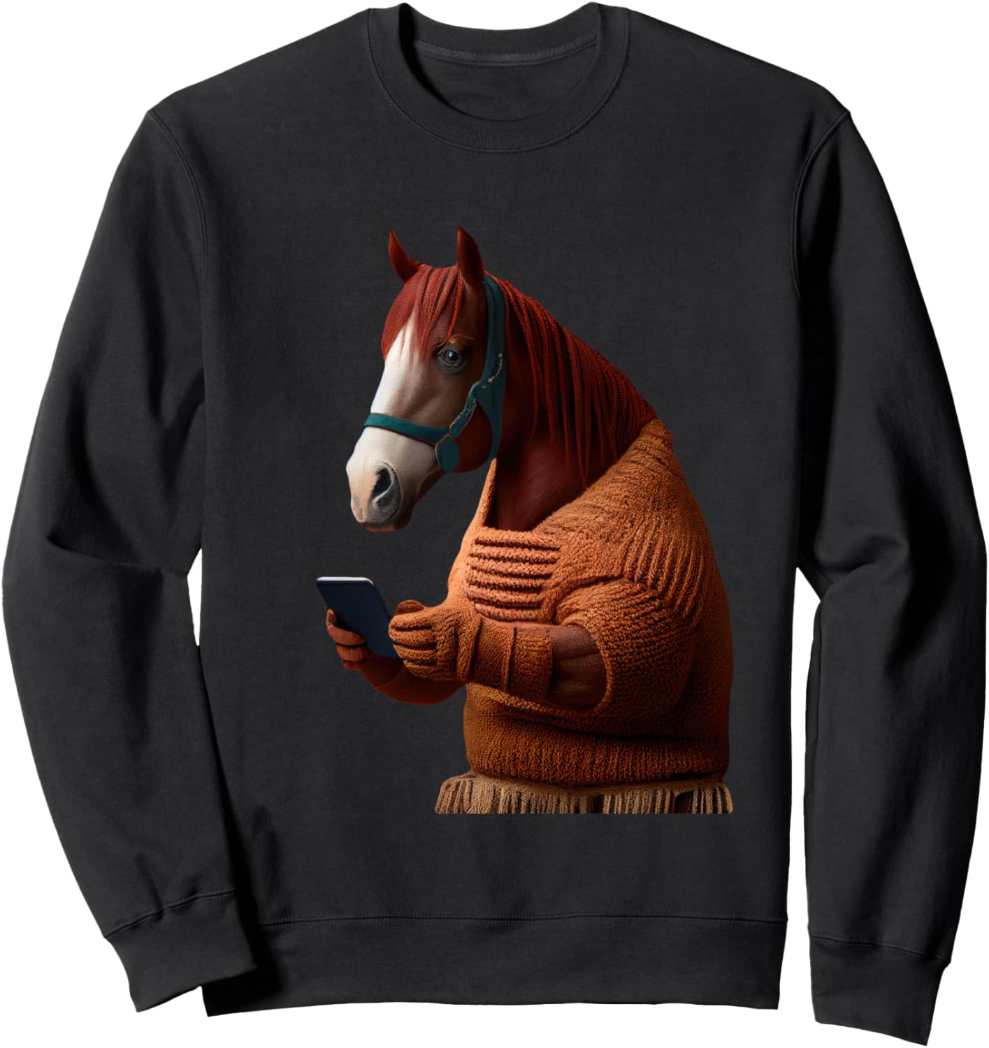 

Лошадь использует смартфон крутой свитер забавная толстовка Horse Lovers Digital World Funny Style, черный