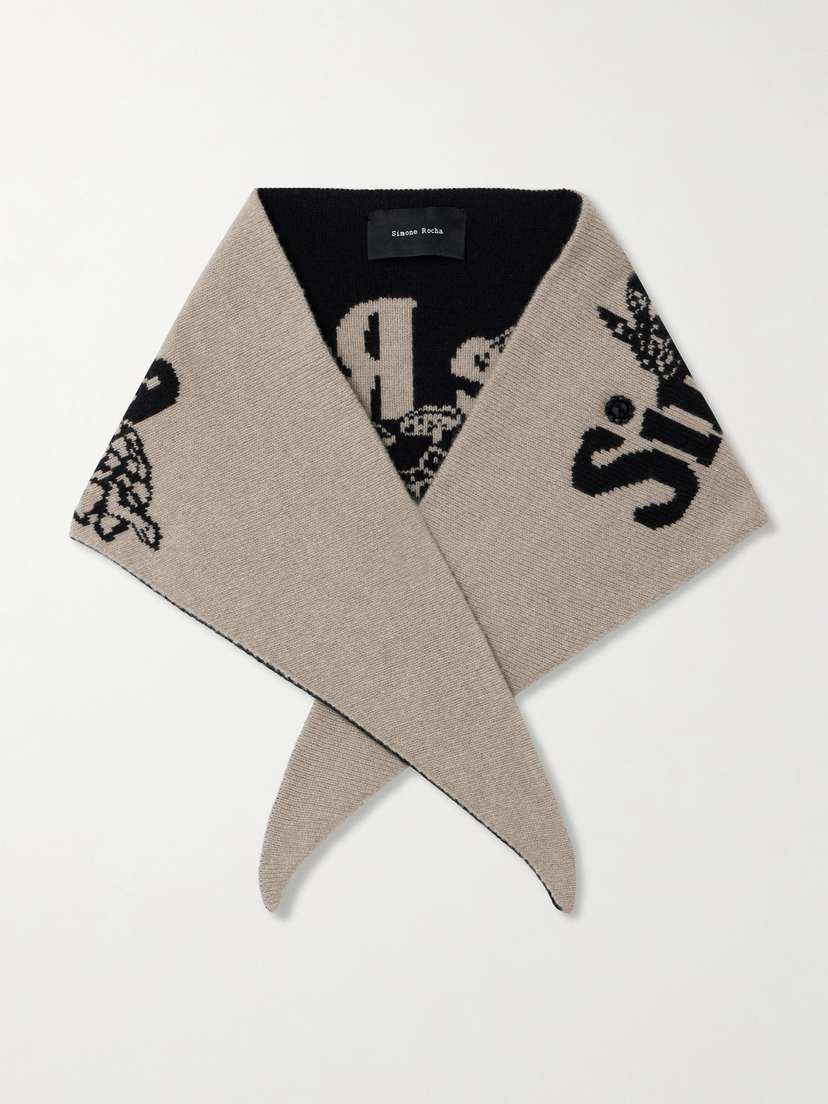 

Жаккардовый шарф из смеси мериносовой шерсти и кашемира, украшенный кристаллами Simone Rocha, мультиколор