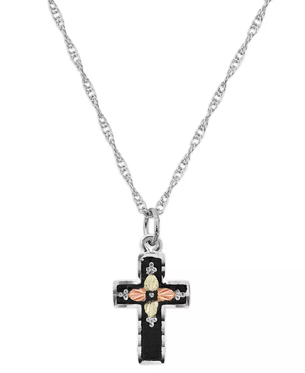 

Ожерелье с подвеской-крестом длиной 18 дюймов из стерлингового серебра с 12-каратным розовым и зеленым золотом Black Hills Gold, ss