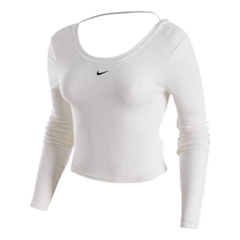 

Спортивный топ (WMNS) Nike Sportswear Chill Knit Tight Scoop-Back Long-Sleeve Mini-Rib Top (Asia Sizing) 'White' FN3662-133, белый