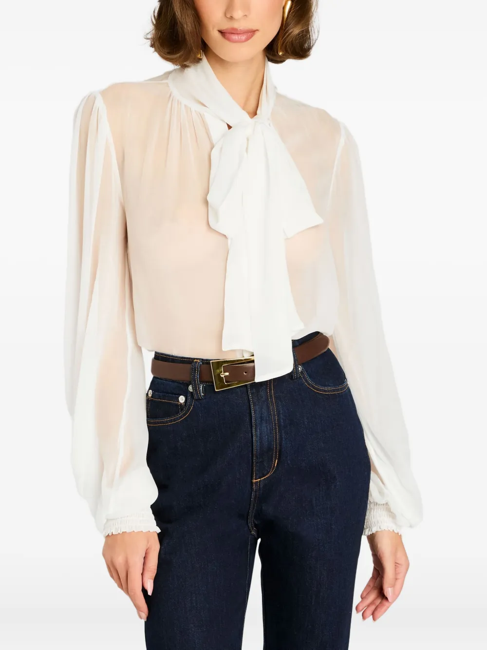 

Блузка из шелкового шифона с галстуком на шее Hasli Retrofete, белый