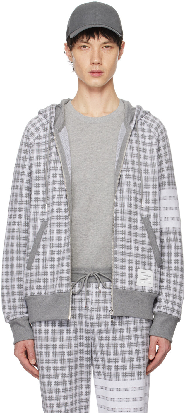 

Серый худи в клетку с 4 полосками Thom Browne