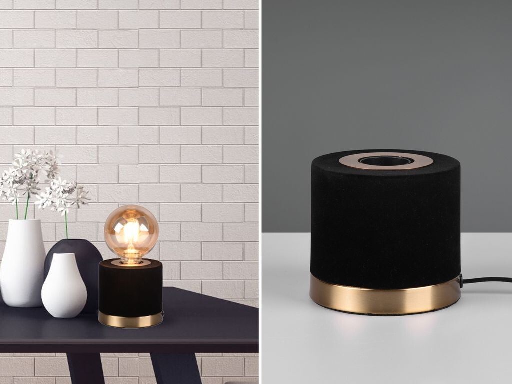 

Настольная лампа JUDY бархат черный/латунь в стиле ретро - Ø 11см, высота 11см Reality Leuchten