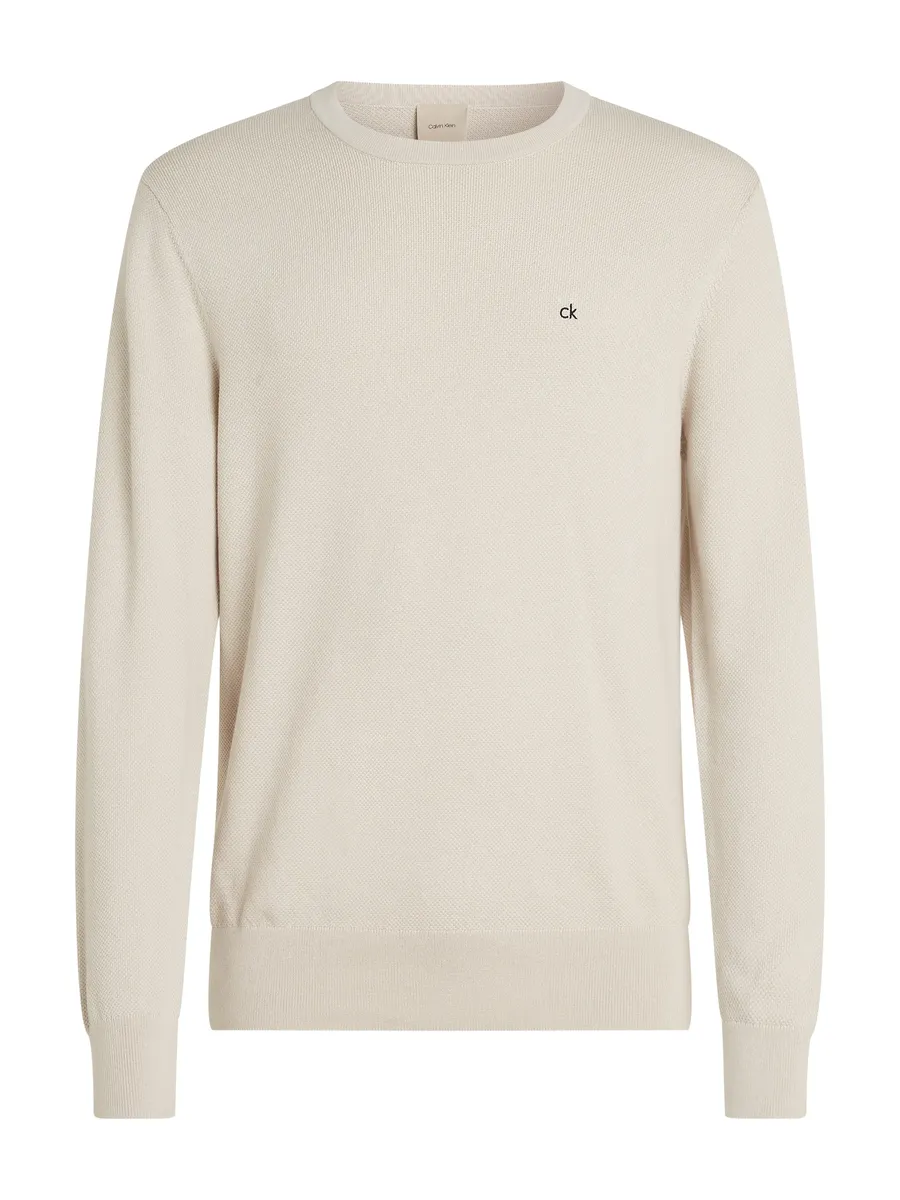 

Свитер с круглым вырезом Calvin Klein "MICRO PIQUE STRUCTURE SWEATER" с вышитым логотипом, бежевый