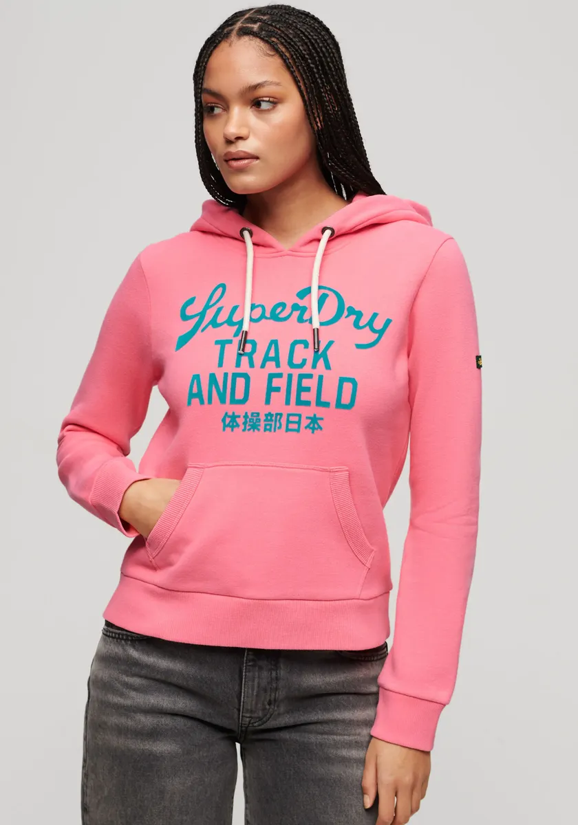 

Толстовка с капюшоном Superdry "VARSITY FLOCKED GRAPHIC HOODIE", розовый