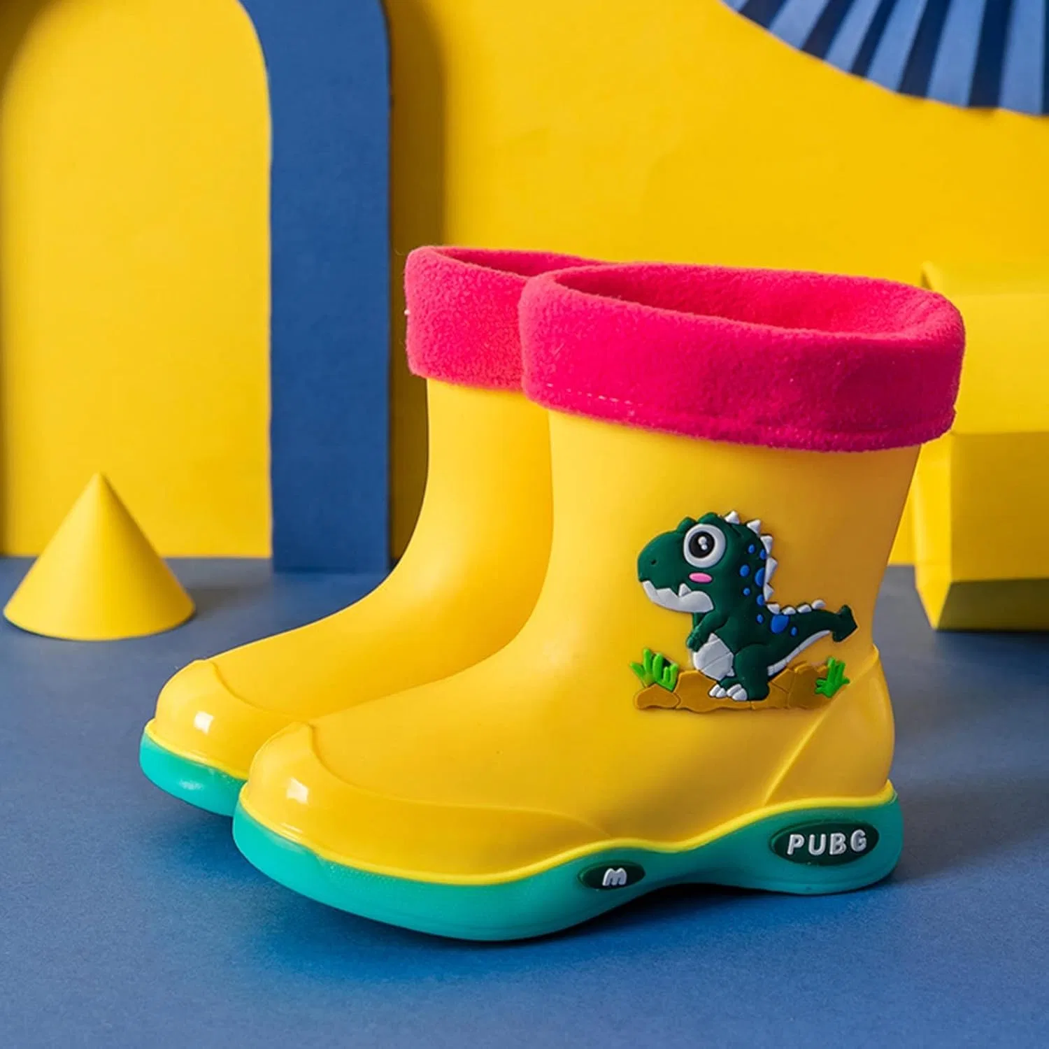Детские сапоги для девочек с принтом Classic Children Rain Boots, Yellow — фото 2