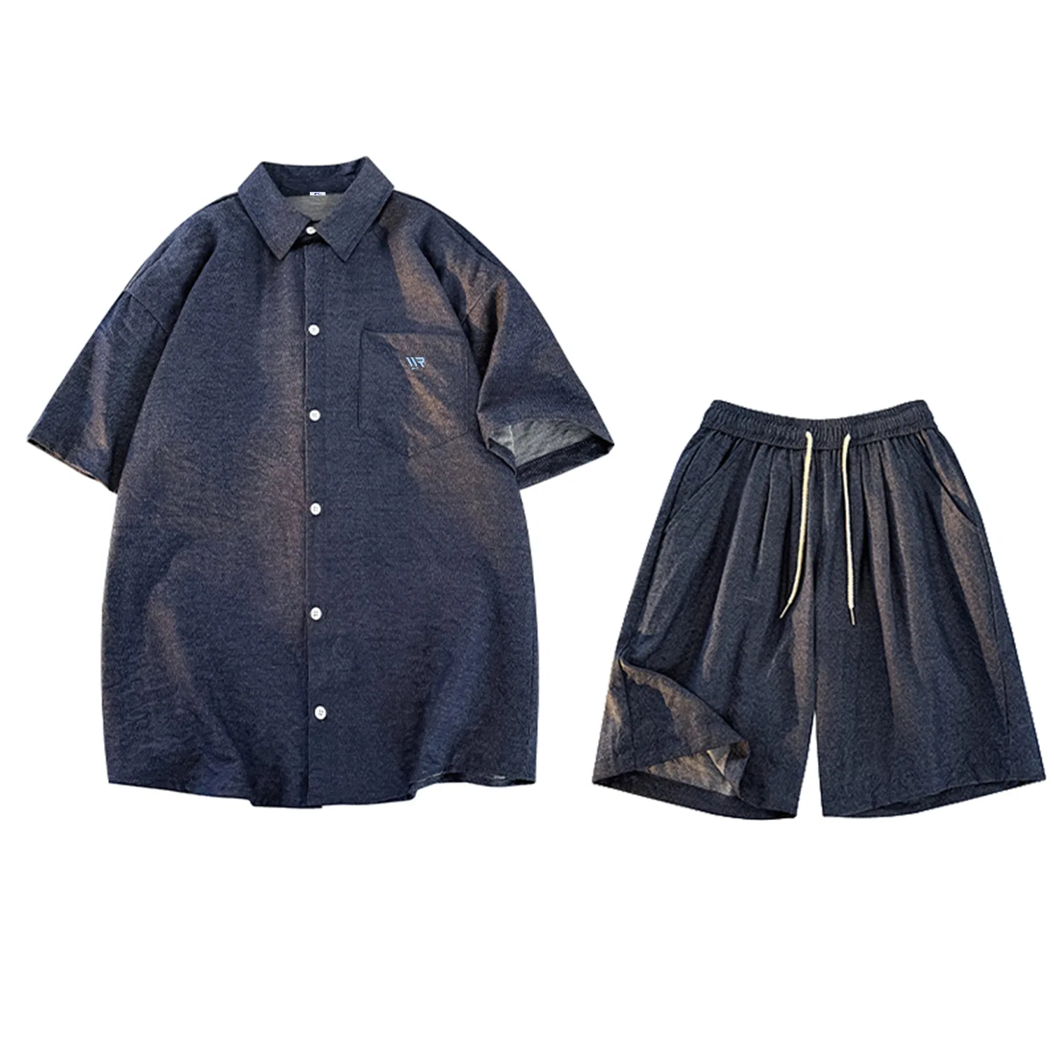 Детский комплект из рубашки и шорт с лацканами, с принтом, Black DIY Badge Two-Piece Set, WARRIOR