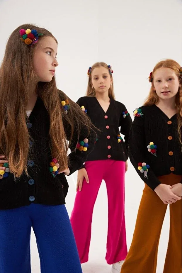Детский кардиган для девочек с принтом Basics Hilal Akıncı Kids, Fuchsia — фото 3