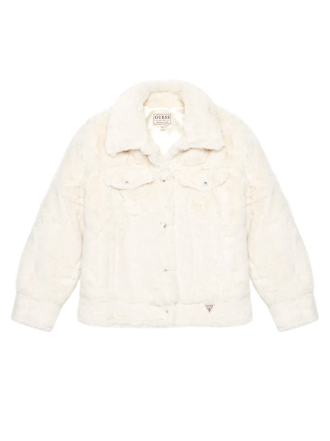 Меховая шуба цвета экрю стандартного кроя для девочки Guess, кремовый