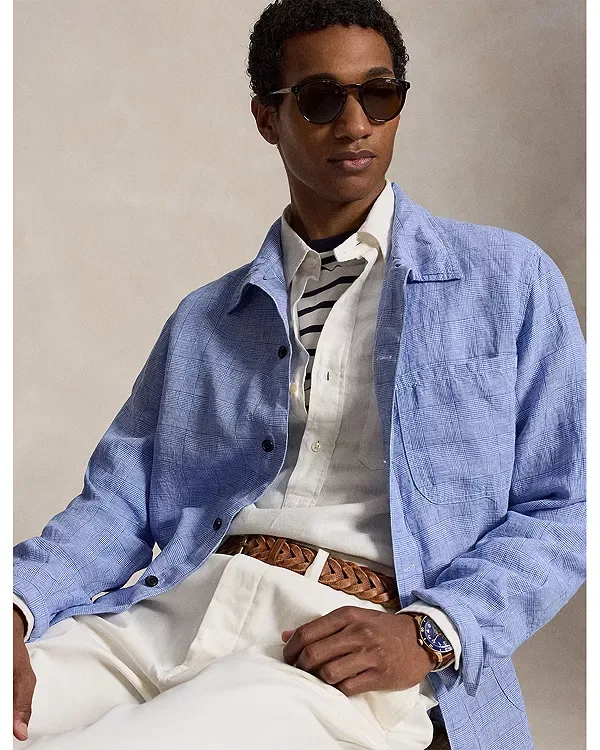 Мужская рубашка-куртка с узором в клетку Overshirt Polo Ralph Lauren, Blue/White — фото 3
