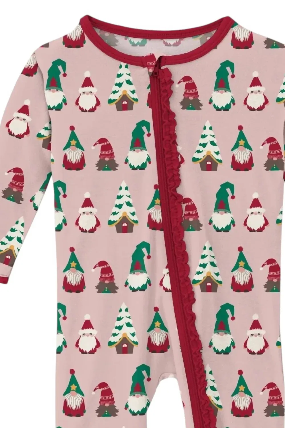 Детский боди-комбинезон на молнии с оборками и принтом гномов Kids Ruffle Gnomes KICKEE, Rose — фото 2
