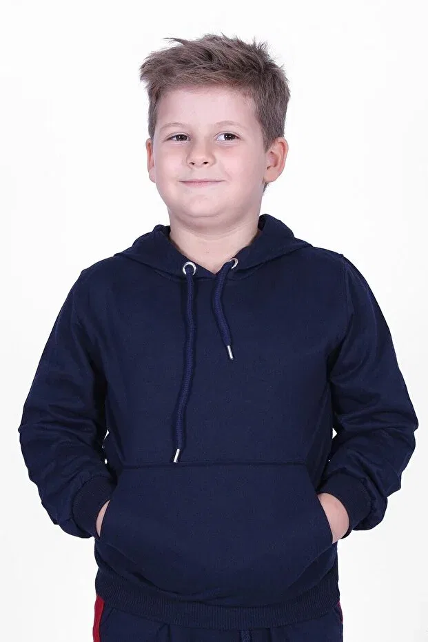 Детское худи для мальчиков с принтом X Printed Kangaroo Pocket Hooded Boy's Sweatshirt Panio Kids, Navy Blue