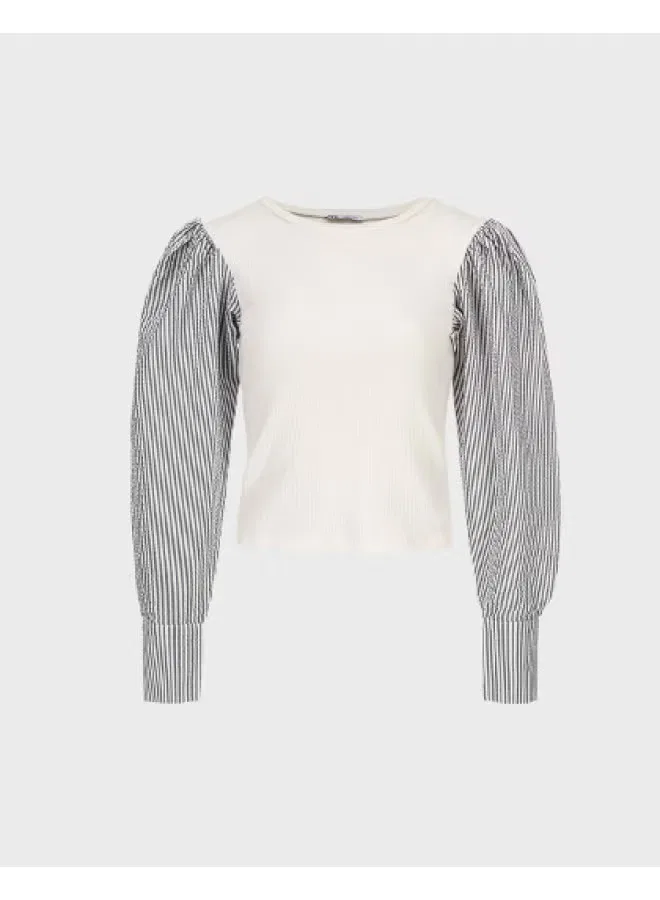 Блузка с длинным рукавом в полоску Zara, белый/темно-синий