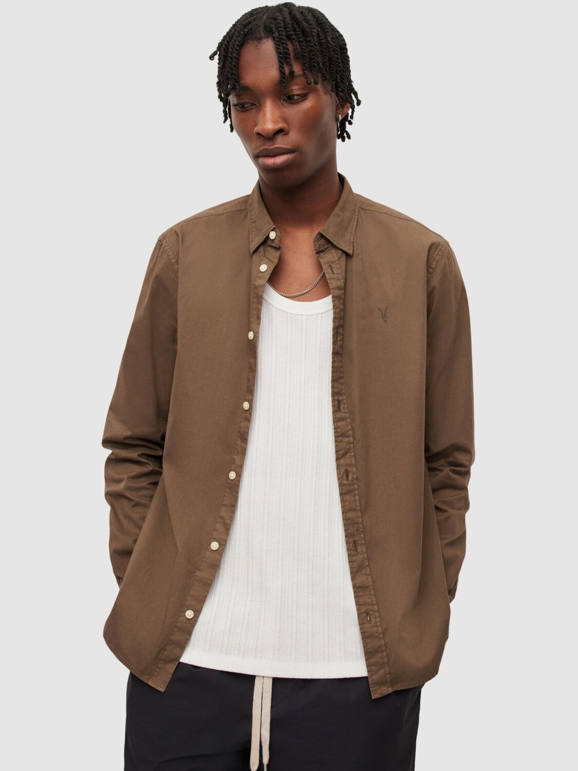 

Хлопковая рубашка AllSaints Hawthorne, темно-черный