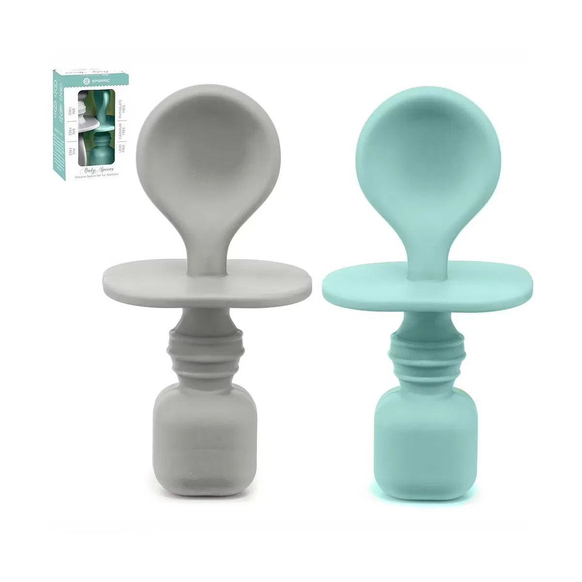 Ложки детские силиконовые 8 см для первого прикорма набор 2 шт Light Blue/Cool Gray Sperric, Light Blue/Cool Gray