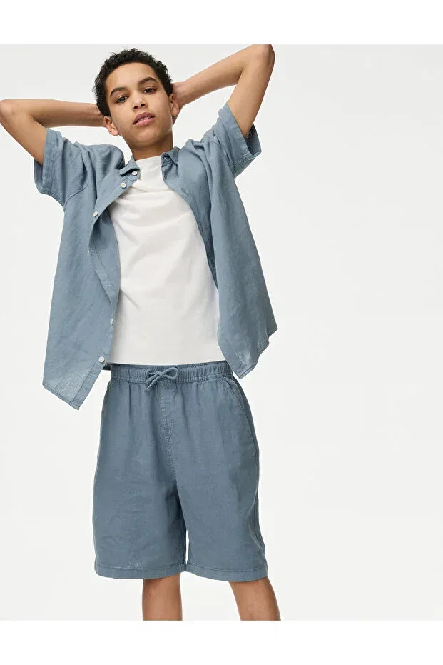 Детские шорты для мальчиков льняные linen blend shorts Marks & Spencer, Blue