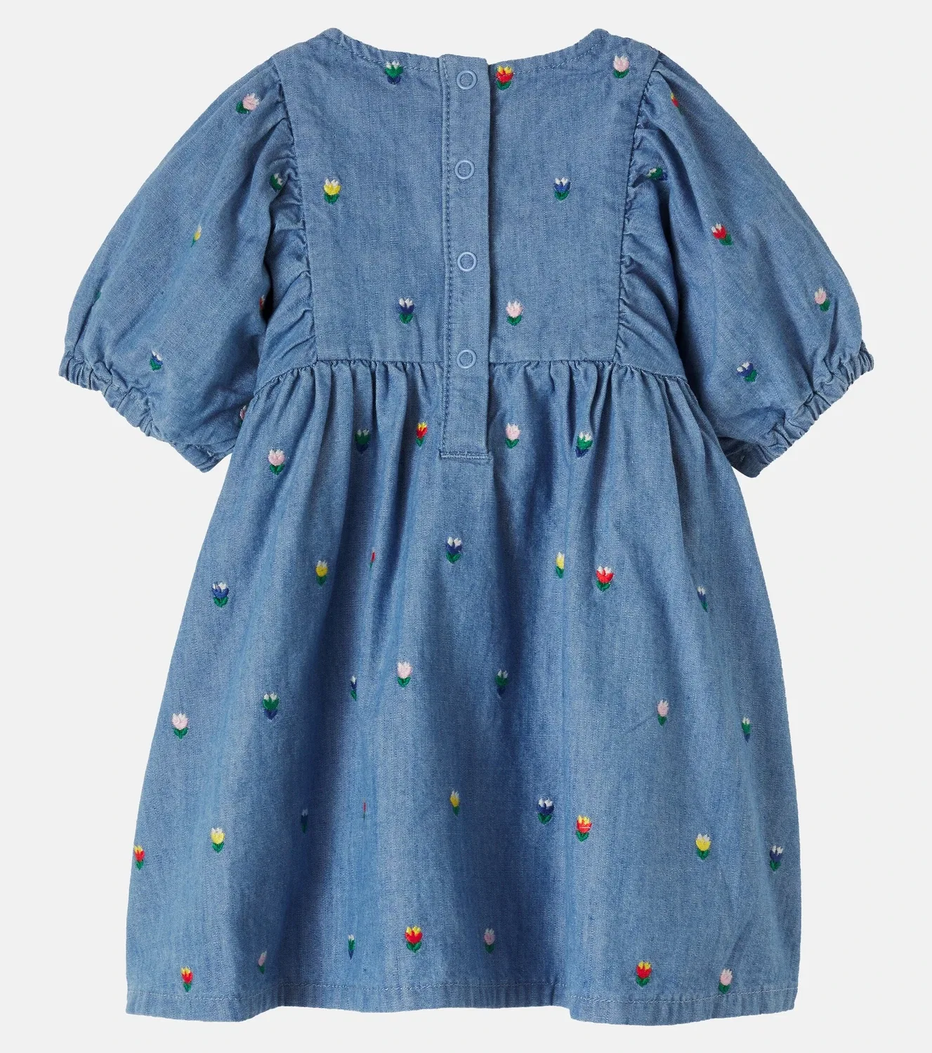 Детское джинсовое платье с вышивкой и рукавами-фонариками Stella McCartney Kids, синий — фото 3
