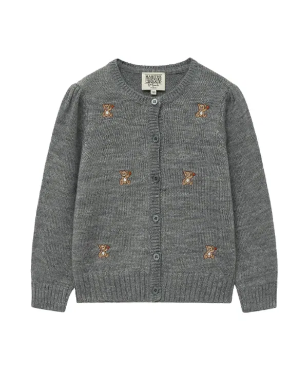 Кардиган детский с вышивкой медведя, Marithé Kids, heather gray