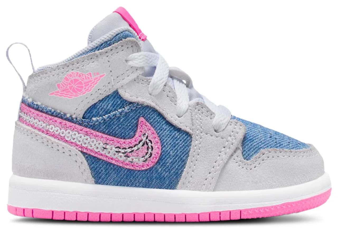Кроссовки для девочек AJ1 Mid SE Jordan, цвет Pink Glow/Cobalt Bliss/White