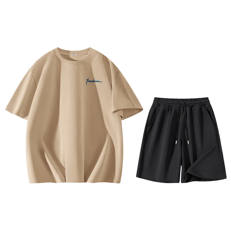 Детский комплект спортивной одежды из 2 предметов хлопковый MINISO, Khaki Good Luck Comes to Chest Logo + Black