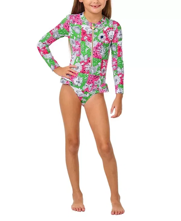 Детский купальник для девочек с принтом Denning Rashguard UPF 50+ Lilly Pulitzer, Lil Chicken Check