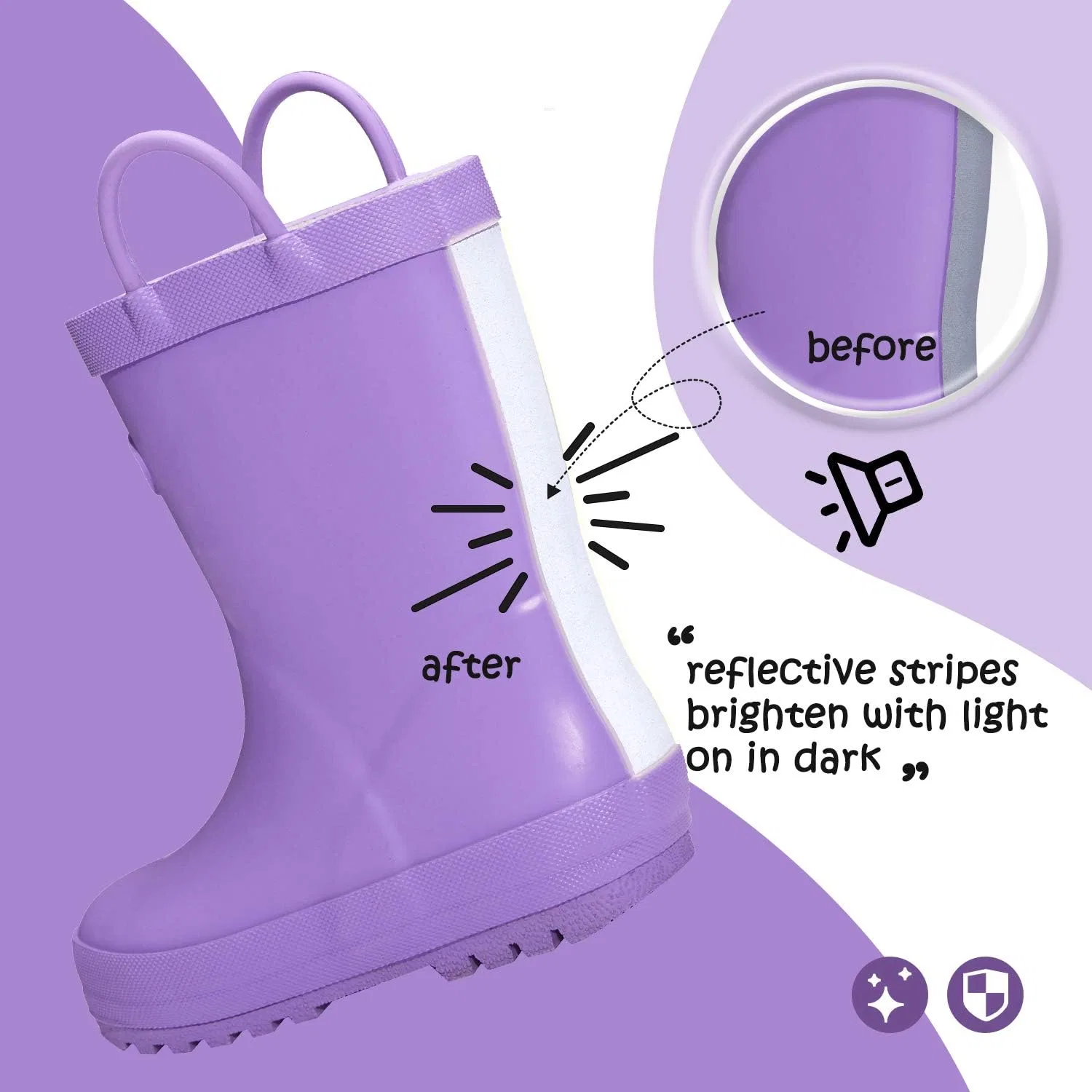Детские резиновые сапоги для девочек с ручками K KomForme, Light Purple — фото 4