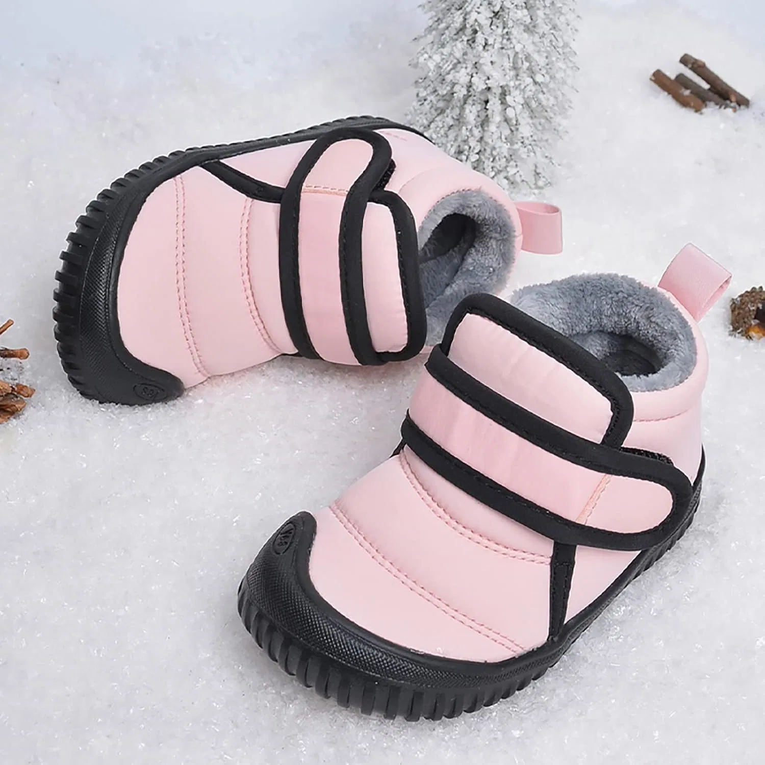 Детские зимние ботинки на меху для мальчиков и девочек с принтом, Pink — фото 4