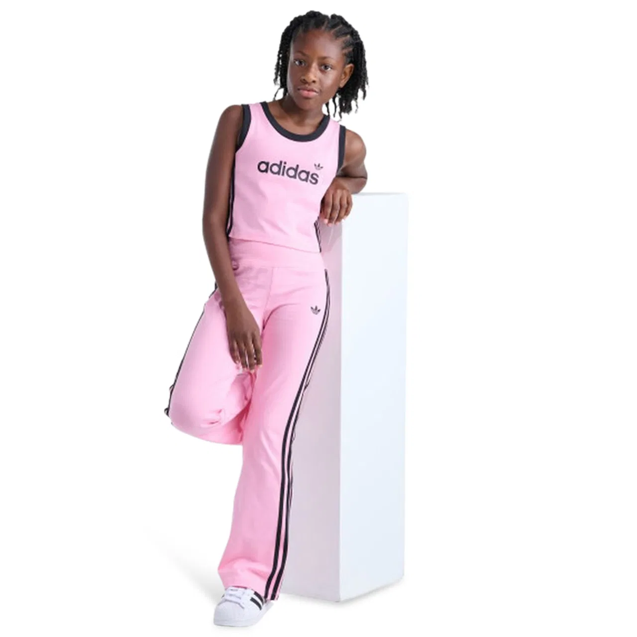 Детская майка для девочек с принтом 3 Stripe Tank adidas, Light Pink Black — фото 3