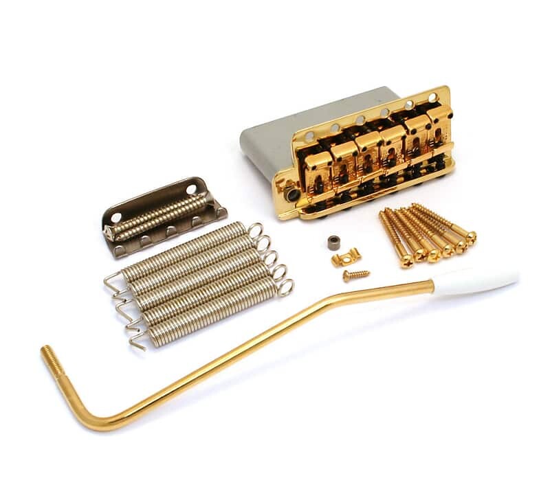 

099-2049-202 Подлинный бридж Fender Lefty Vintage Gold Block Strat Tremolo 099-2049-202 Genuine Fender Lefty Vintage Gold Block Strat Tremolo Bridge