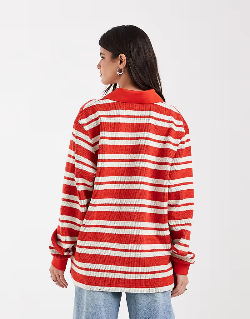 Вязаная регбийная поло-рубашка Adidas Originals Stripe красного, эксклюзивно представлена ​​на ASOS — фото 4
