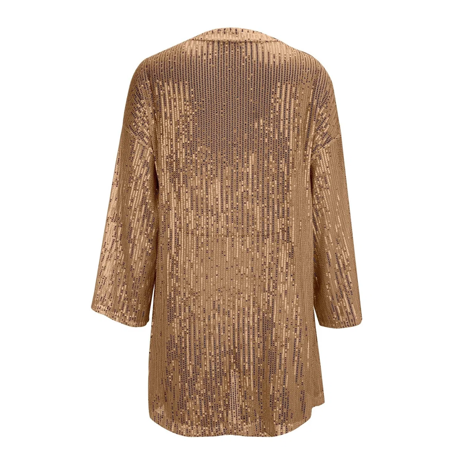 Женский жакет с пайетками Cardigan da donna con paillettes tinta unita moda nightclub cardigan cappotto donna anello giacca master, Cachi — фото 2