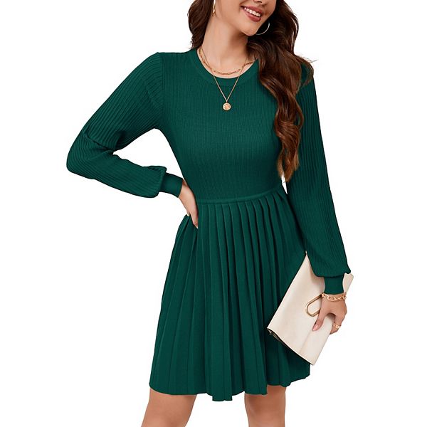 

Женское платье с круглым вырезом и плиссированной юбкой а-силуэта Seoria, Dark Green