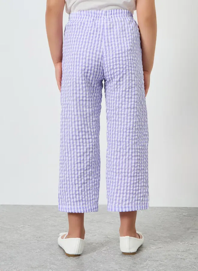 Брюки-кюлоты с принтом в клетку, модель Girls seersucker gingham check culottes, Styli, лиловый — фото 4