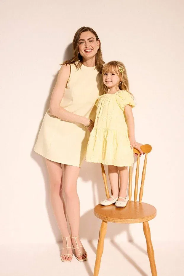 Детское платье для девочек кружевное с принтом Floral Short Sleeve Lace Dress Baby Girl Defacto, Yellow Yl149