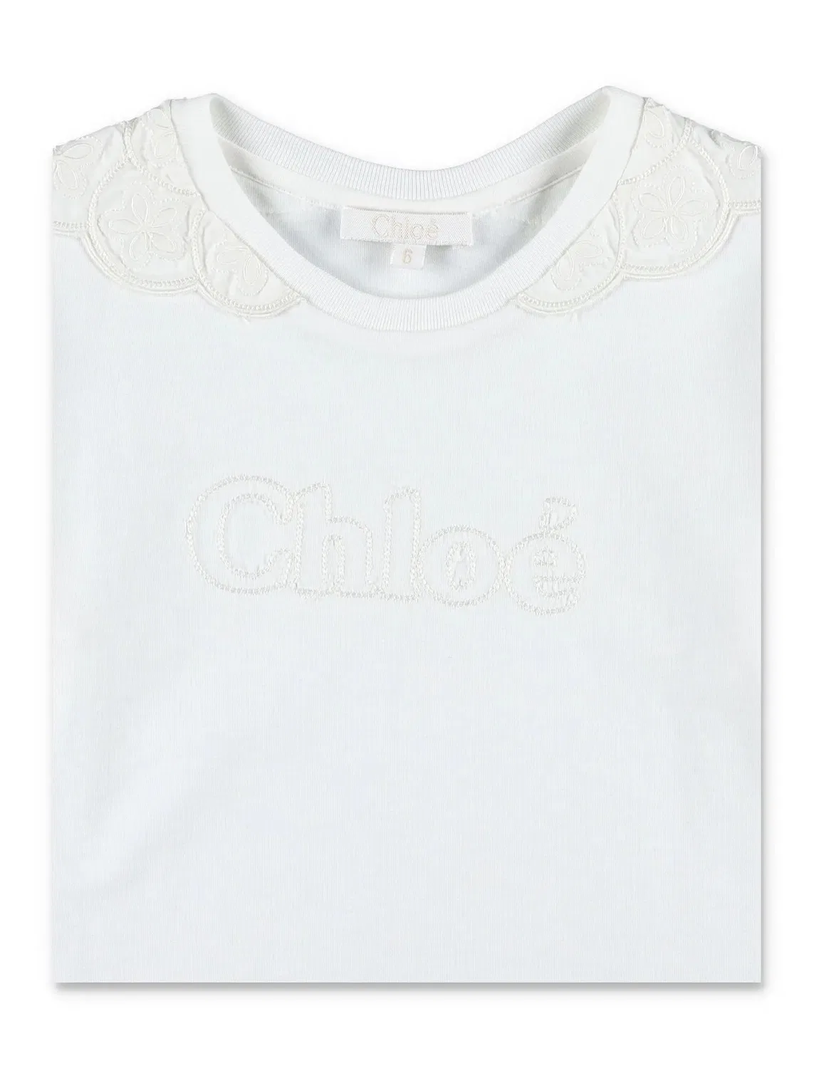 Футболка с длинным рукавом с вышивкой Chloe Girls Embroidered Long-Sleeve T-Shirt Chloé, Offwhite — фото 3
