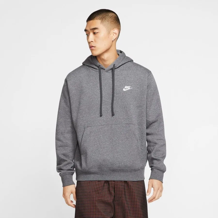 Свитшот мужской с капюшоном и флисовой подкладкой Sportswear Club Fleece Nike, Серый