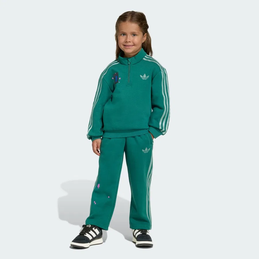 Детский спортивный комплект из футера с принтом Minecraft Loose Crew Set adidas, Зеленый