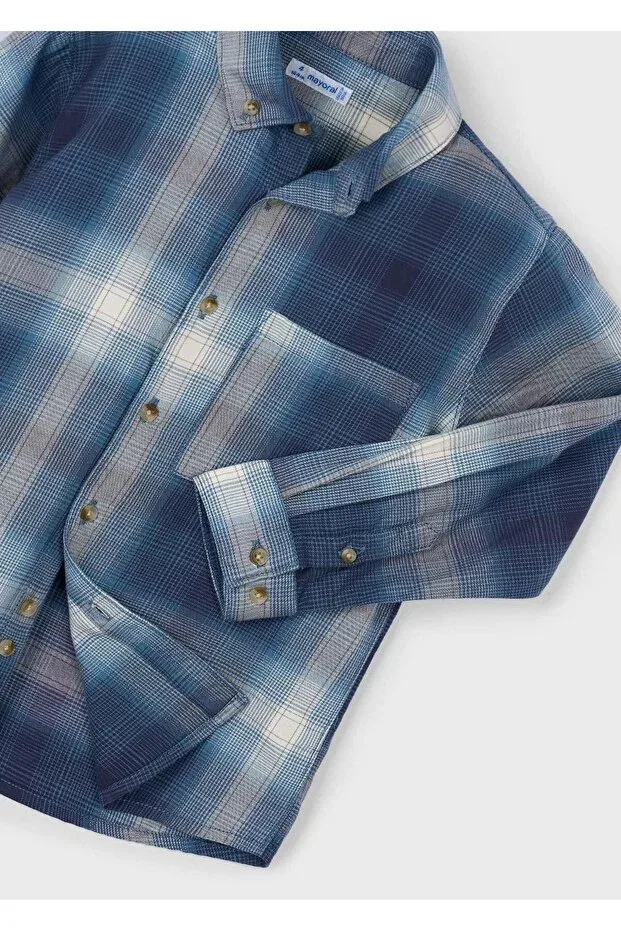 Детская рубашка для мальчиков в клетку Mayoral, Navy Blue — фото 4