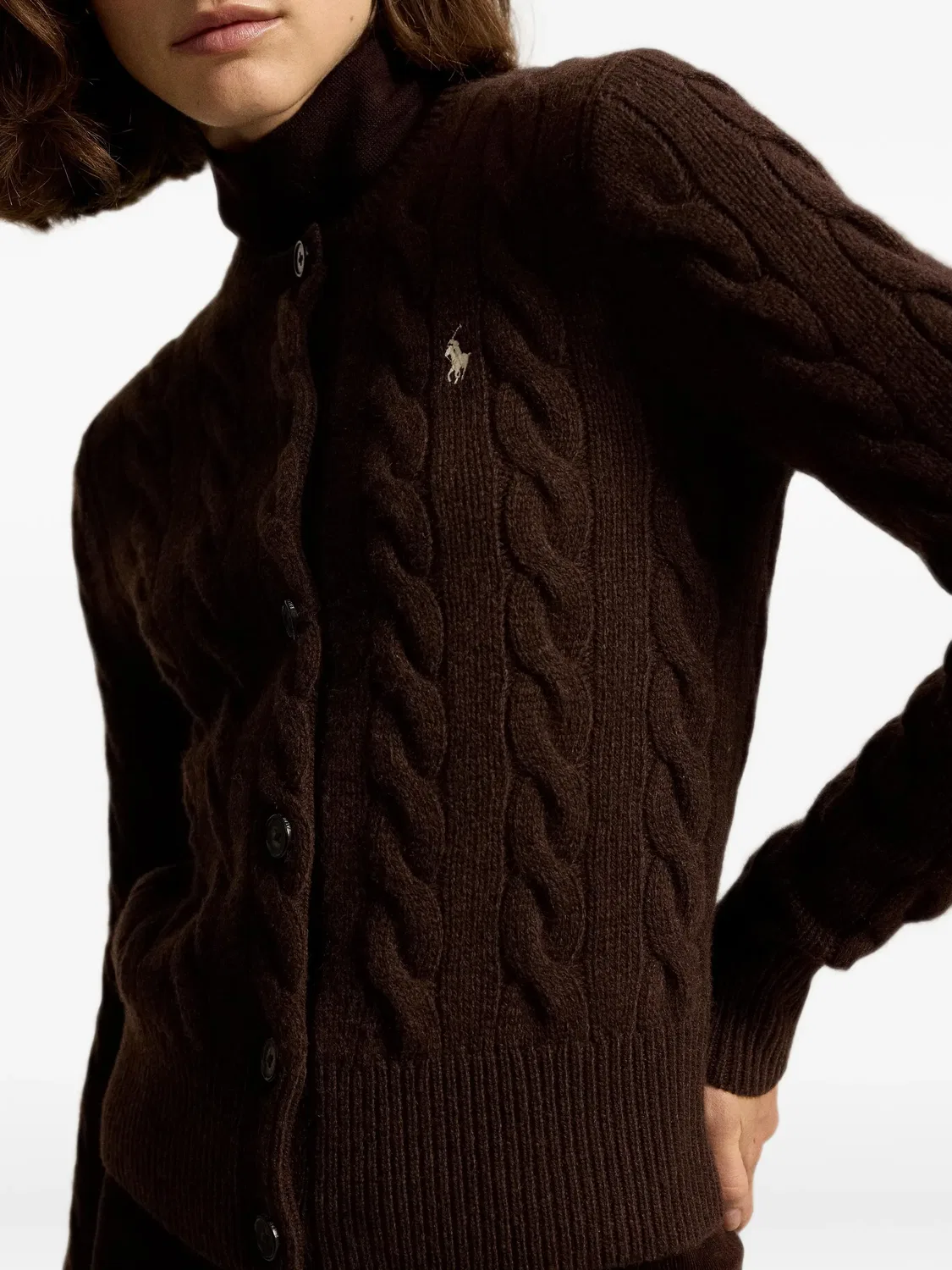 Кардиган фактурной вязки из шерсти и кашемира Polo Ralph Lauren, коричневый — фото 2
