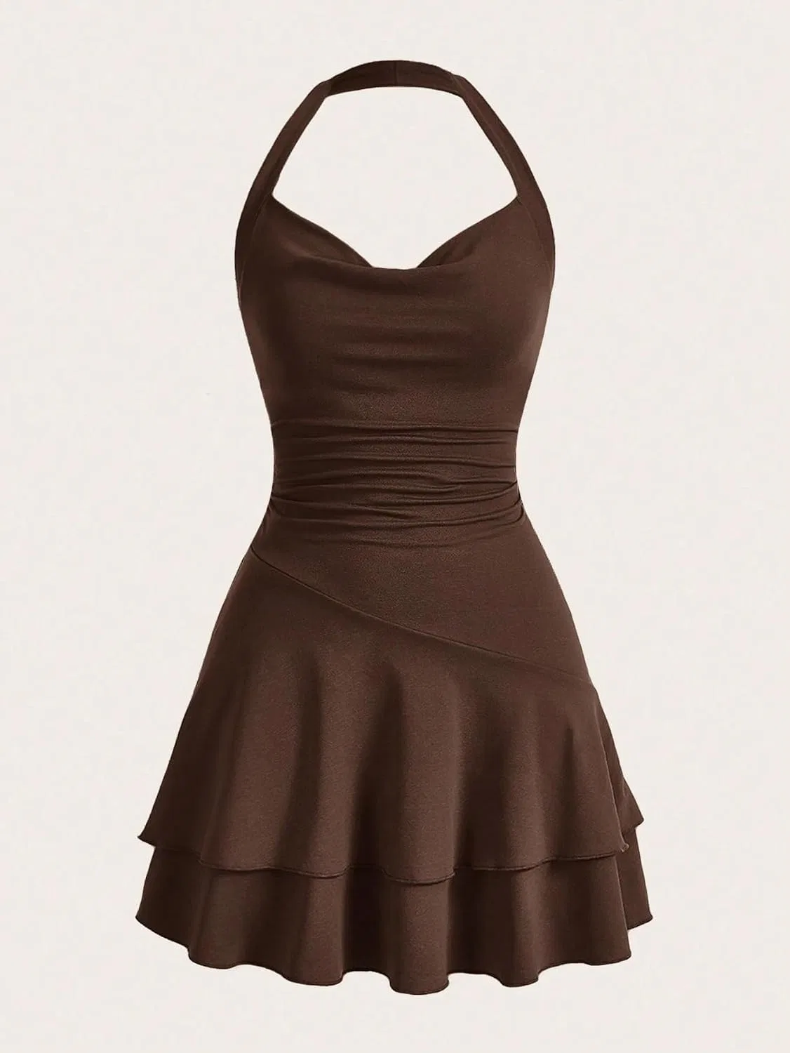 Женское пляжное платье А-силуэта с рюшами Chocolate Brown — фото 3