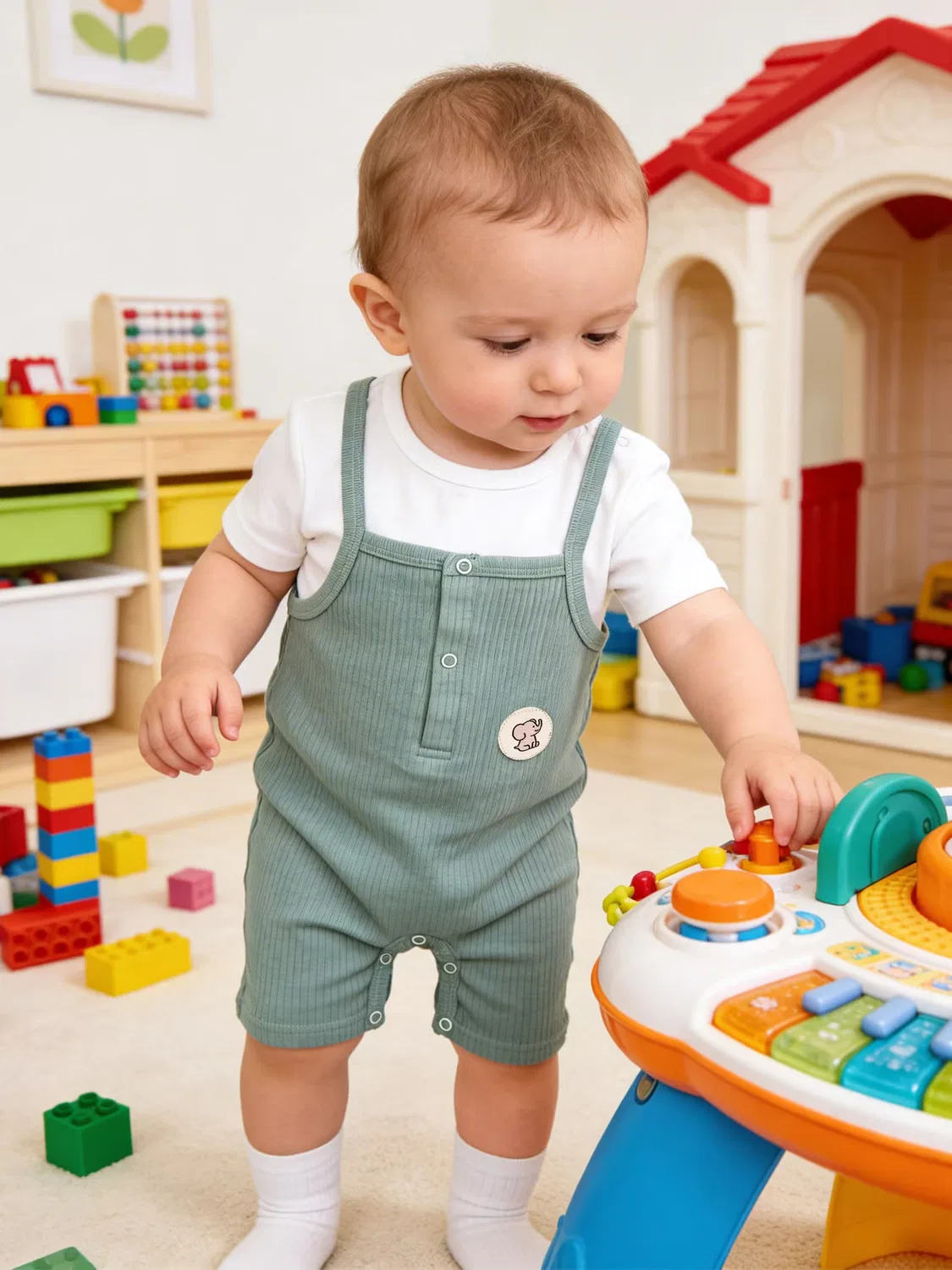 Комбинезон на бретелях из рубчатого хлопка с футболкой Babies Basic, синий — фото 2