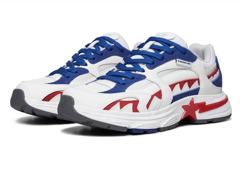 Кроссовки Bape Shark Sta M1 Country Pack - United Kingdom, белый/красный/синий — фото 2