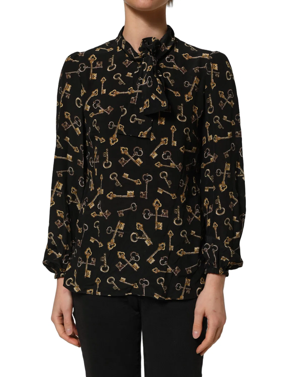 Женская блузка с завязкой на шее Black Keys Print Dolce & Gabbana, Black — фото 2