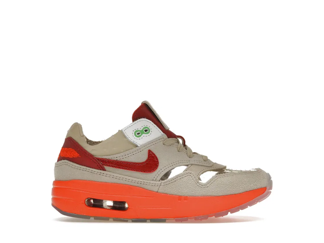 Детские кроссовки с прозрачным верхом Nike Air Max 1 CLOT Kiss of Death (2021) (PS) Nike, Net/Deep Red-Blaze Orange