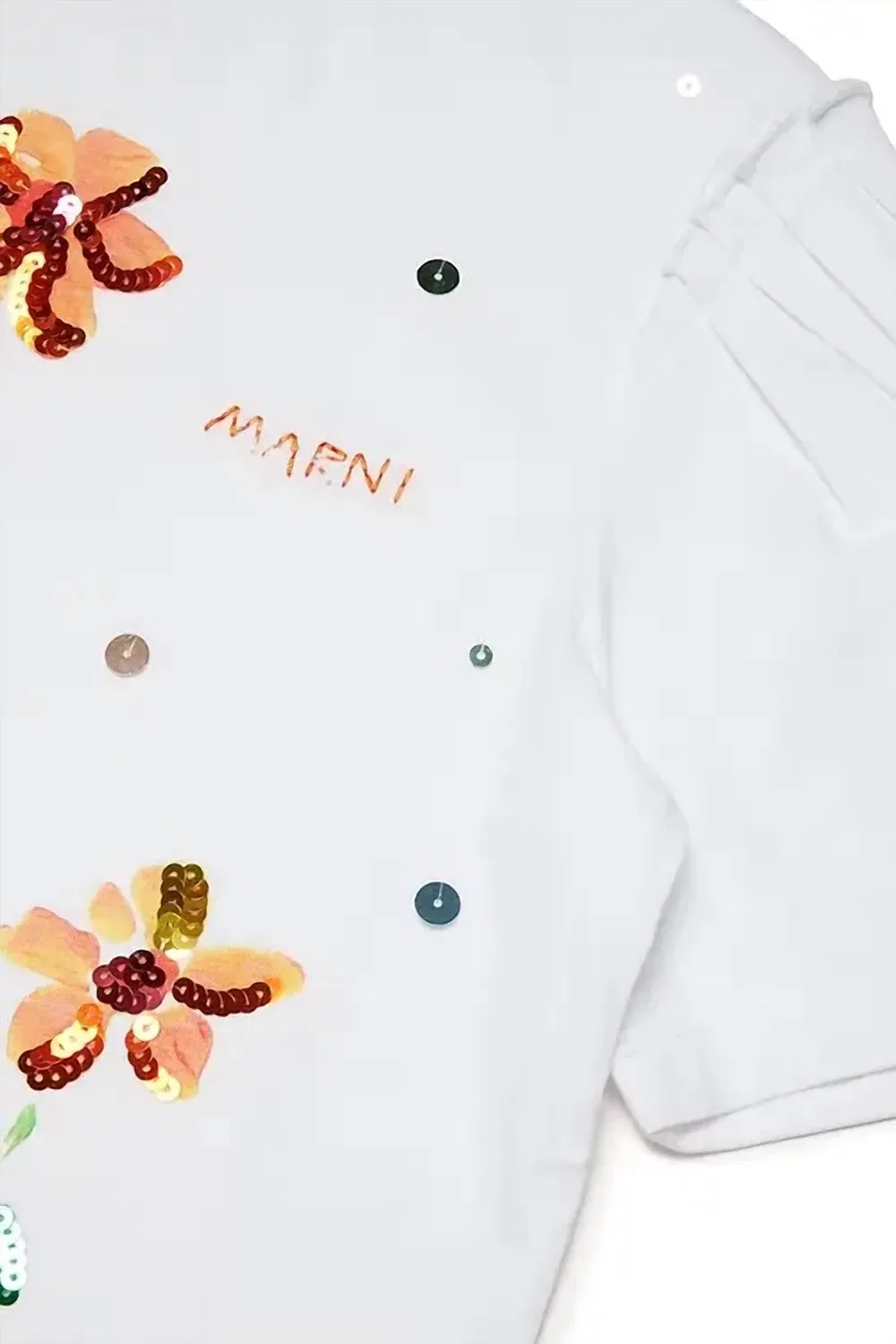 Детская футболка для девочек с вышивкой цветка Marni, White — фото 4