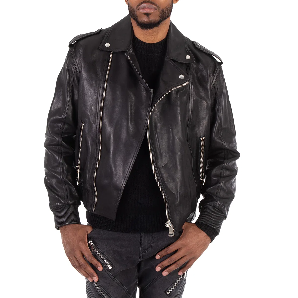Куртка-бомбер из кожи ягненка Leather Bomber Jacket Balmain, Black