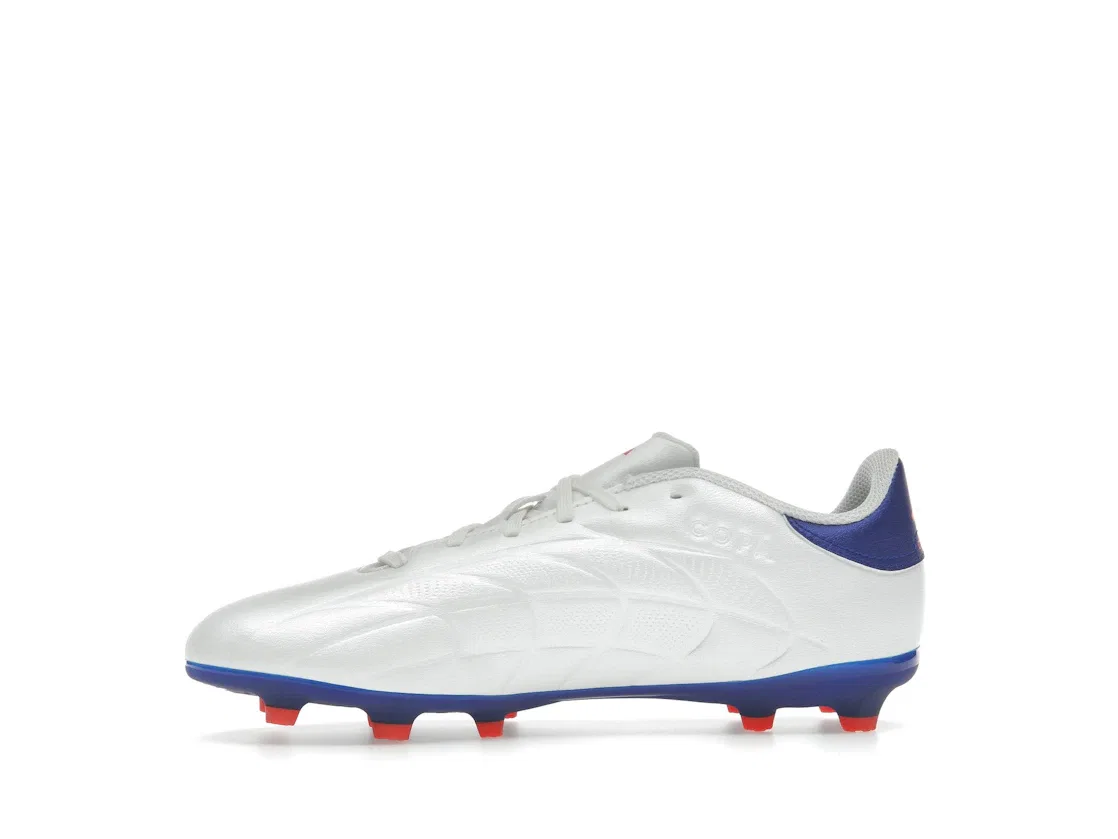 Детские бутсы футбольные с фиксированной подошвой Adidas Copa Pure 2 League FG, Cloud White Lucid Blue Solar Red — фото 3