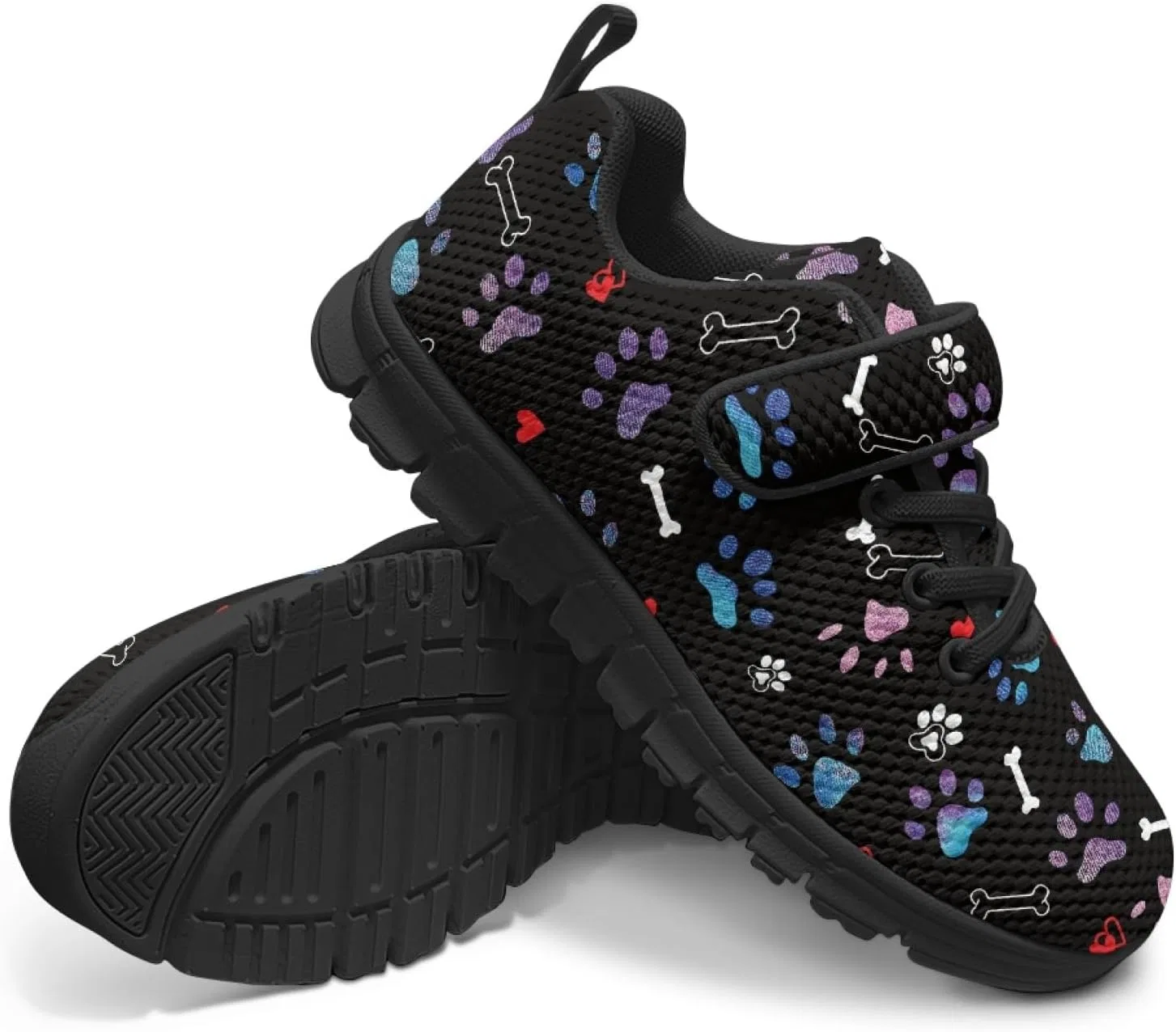 Детские кроссовки для девочек с липучкой Dajingkj, Dog Footprint Black
